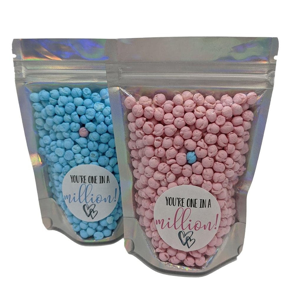 eventabox One In A Million - Millions filled sweet pouch - 75g - Gift Pink/Blue or Blue/Pink His Her Vegan (Pink & One Blue)