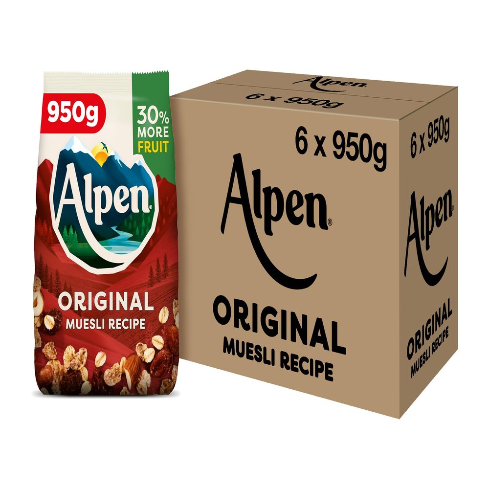 Alpen Original Muesli, Breakfast, High in Fibre, Vegetarian, Low Sugar, (Pack of 6) 950g