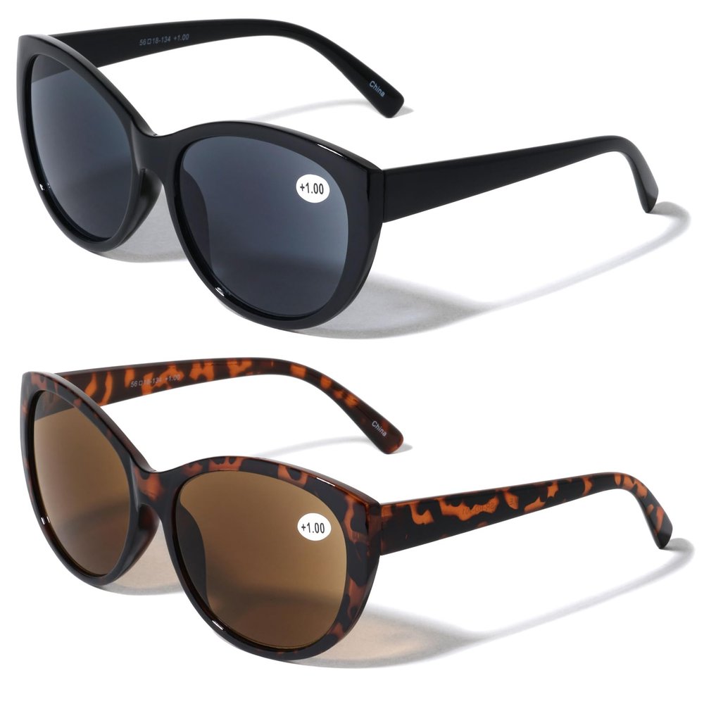 2 Pairs Women Outdoor Reading Sunglasses Oversized Full Lens Readers Leopard Size: Adult