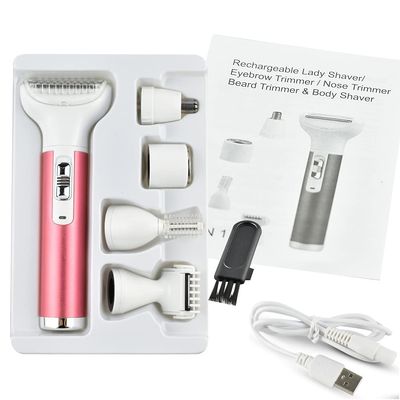 1Pcs 5 in 1 Electric Lady Shaver, ABS Portable Lady Facial Hair Removal Shaver Painless Eyebrow Trimmer Lady Shaver Rechargeable USB Shaving for Bikini Nose Leg Face Body
