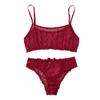 QQQQC Women's Nightdresses & Nightshirts Sheer Lace Sexy Lingerie Women Wireless Bra for with G-String Set-Wine_M view 1