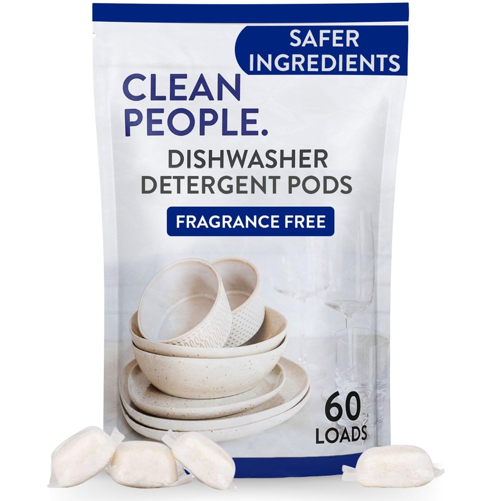 Clean People All Natural Dishwasher Pods - Plant-Based Dishwasher Detergent Pods - Cuts Grease & Rinses Sparkling Clean - Residue-Free - Fragrance Free Dishwashing Pods - Unscented, 60 Pack