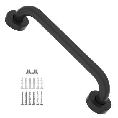 12 Inch Matte Black Shower Grab Bar-1" Diameter, iMomwee Stainless Steel Elderly Safety Bars, Bathroom Shower Balance Bar, Wall Handrail Support, Handicap Senior Disabled Pregnant Assist Bath Handle