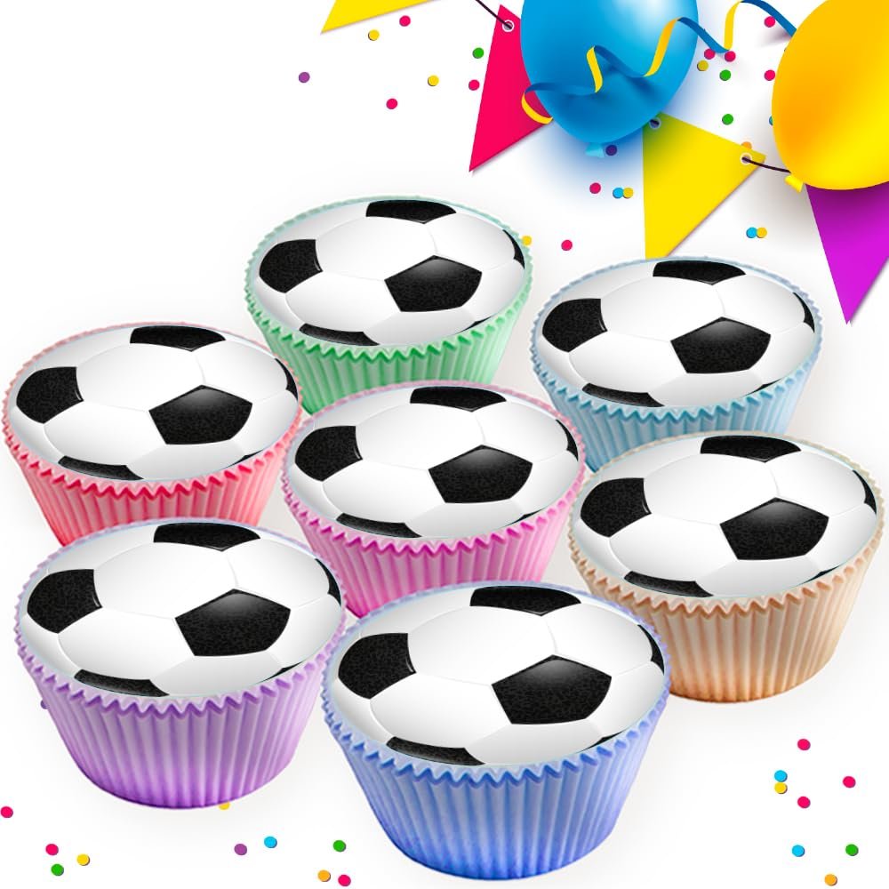 12 x FOOTBALL PARTY EDIBLE ICING 6.5 cms CUPCAKE TOPPERS DECORATIONS FB23