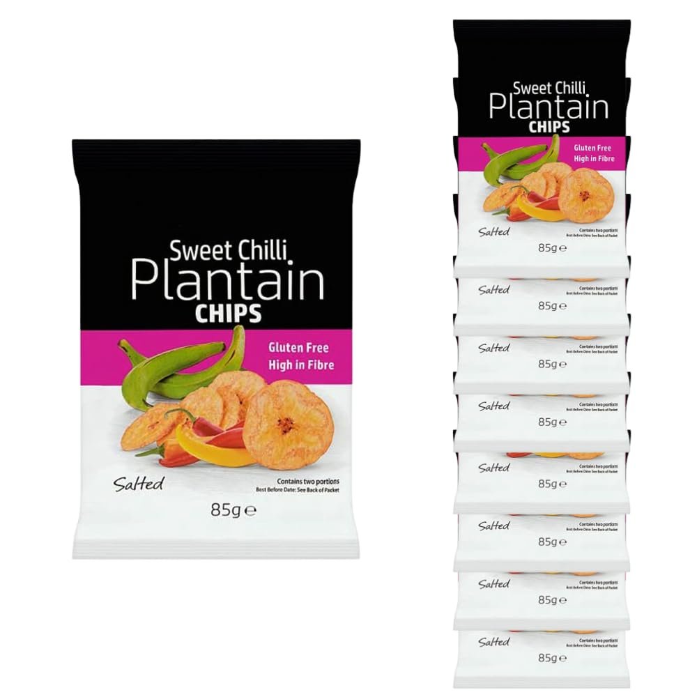 9 x 85g Sweet Chilli Salted Plantain Chips Snack Caribbean Banana Crisps
