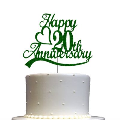 20th Anniversary Cake Topper Green Glitter, 20 Wedding Anniversary Party Decoration Ideas, Premium Quality, Sturdy Doubled Sided Glitter, Acrylic Stick. Made in USA (20th Green)