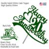 20th Anniversary Cake Topper Green Glitter, 20 Wedding Anniversary Party Decoration Ideas, Premium Quality, Sturdy Doubled Sided Glitter, Acrylic Stick. Made in USA (20th Green) view 3
