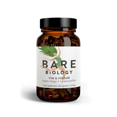 Bare Biology High Strength Omega 3 Algae Oil Capsules - EPA 250mg DHA 500mg - Pure Plant-Sourced, No Fish + Astaxanthin (30 Servings) Independently Tested for Purity