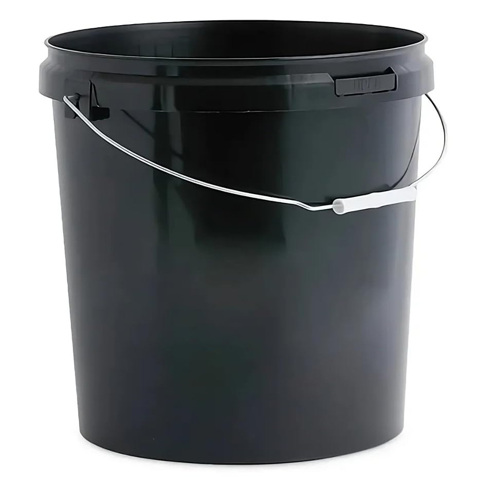 25L Plastic Bucket Pail + Handle & Lid - Heavy Duty  Food Grade BPA Free  Multi-use Fermentation Feed Dry Food Liquid Chemicals Hydroponics Storage Container BLACK