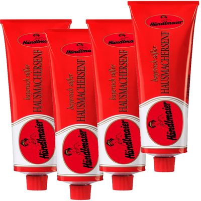 4x200 ml Bavarian sweet home-made mustard, Haendlmaier/Germany