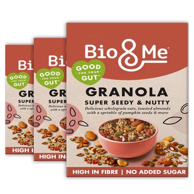 Bio&Me Super Seedy and Nutty Granola 3-Pack (3 x 360g)  Vegan, High Fibre, No Added Sugar, Gut-Loving Breakfast Cereal