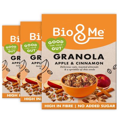 Bio&Me Apple and Cinnamon Granola 3-Pack (3 x 360g)  Vegan, High Fibre, No Added Sugar, Gut-Loving Breakfast Cereal