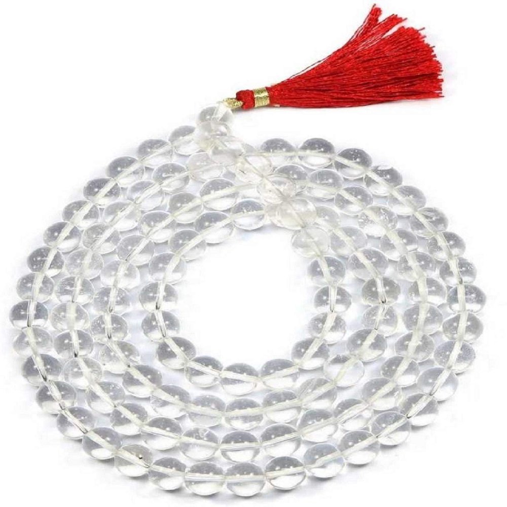 radhna 108 Beads Approx 7 mm Natural Crystal Sphatik Mala (White, 41-45 g)