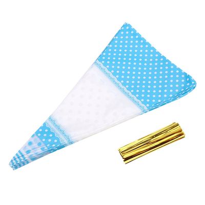 Cellophane Candy Bags, Cone-Shaped Popcorn Bags Popcorn Bags with Ties for Packing Candies Nuts Popcorn 50 Packs (Blue*17CM*30CM)