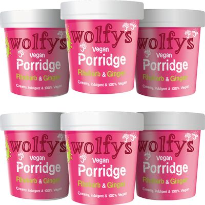 Wolfys Vegan Porridge with Rhubarb & Ginger Jam, 84g (Packof 6)