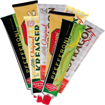 8x200g Mautner Mustard Variety - Kremser - Tarragon - Markhof Hut - Pepperoni / Austria