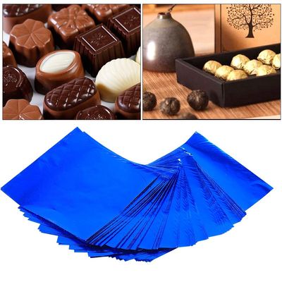 100Pcs/Lot Embossed Package Chocolate Tin Foil Wapping Paper Color Aluminum Foil Paper Pastry Baking Tin Foil(Blue)