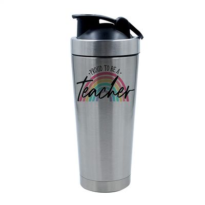 Proud To Be a Teacher Rainbow gift For Yourself, Friend, Coworker, End of Term, Kindergarten Teacher, Appreciation Gift, 500ml Aluminum Shaker Bottle. (Silver)