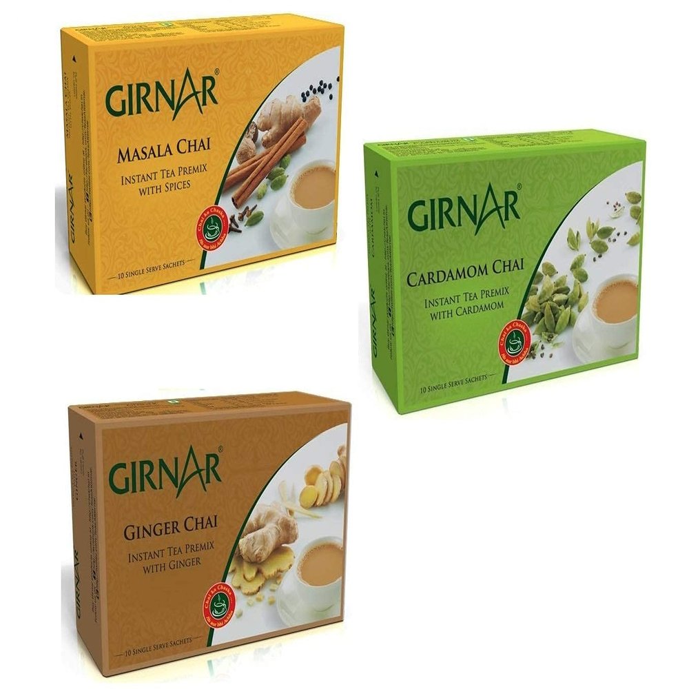 GIRNAR Instant Tea PREMIX ELAICHI,Ginger & Masala Combo Pack of 3