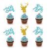 24 PCS Blue Glitter Oh Deer It's A Boy Cupcake Toppers for Gender Reveal Party / Buck or Doe Sign Baby Shower Party Decor / Baby Birthday Party Decorations / Boy Birthday Party Supplies view 1