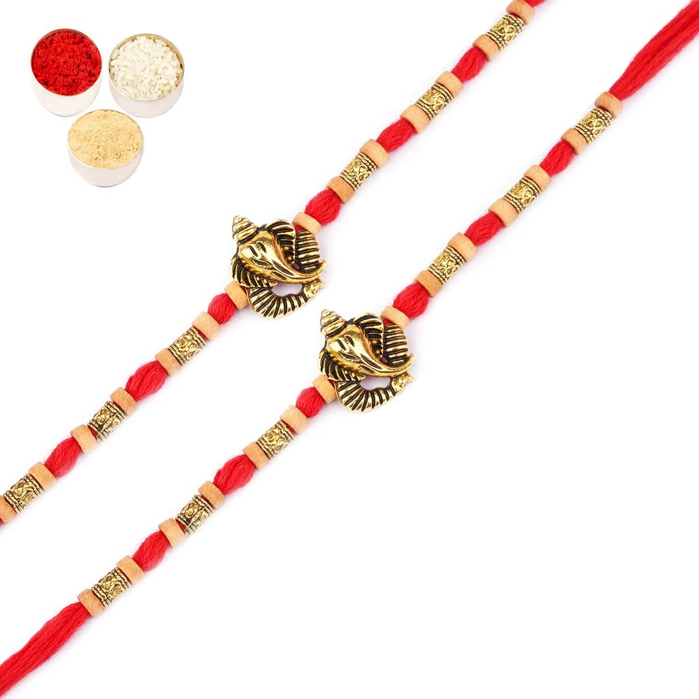 Ghasitaram Gifts Rakhi for Brother Rakhis Online- Set of 2 - LD-9923 Ganesha Beads Rakhi