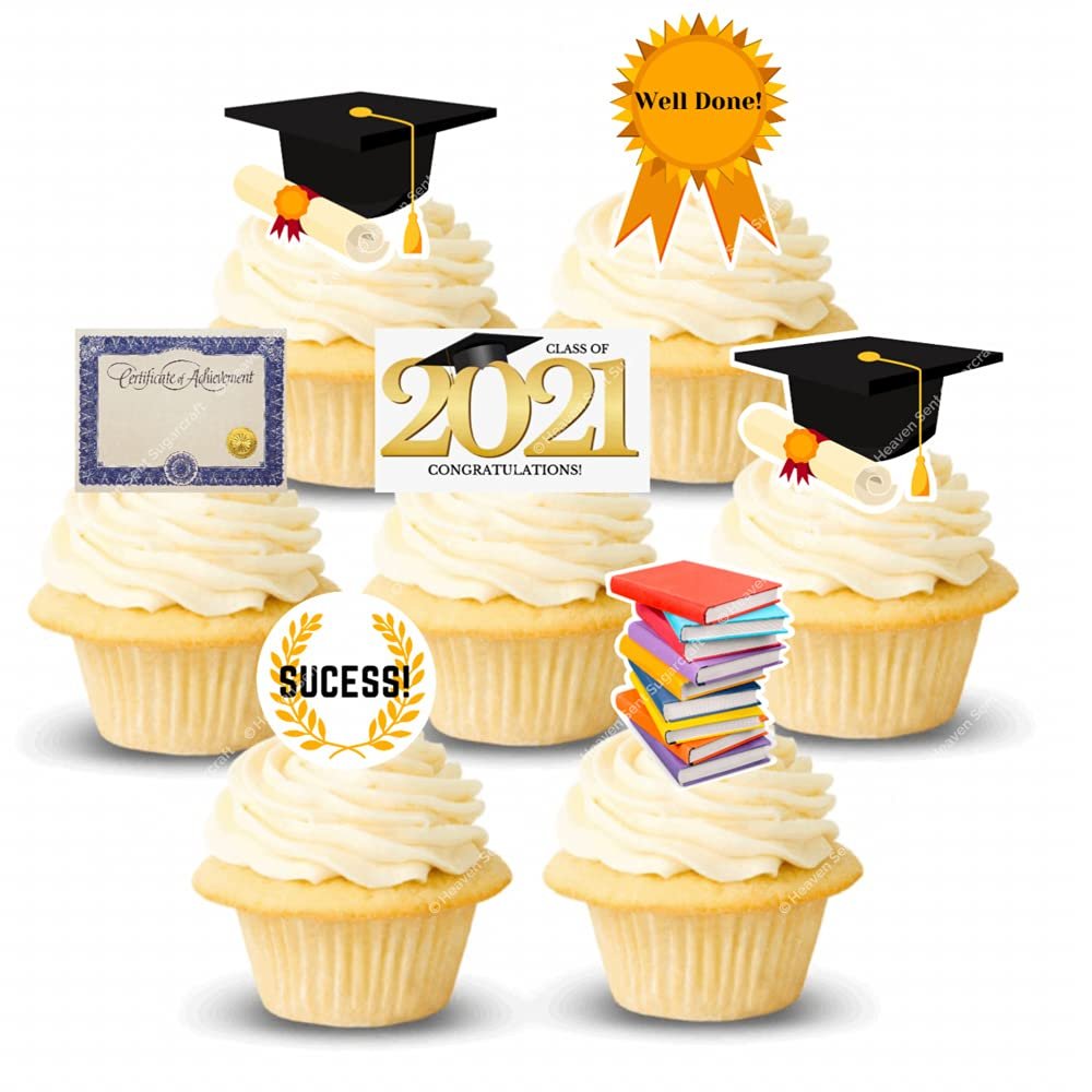 12x Graduation University College Graduate Edible Thick Wafer Card Standing Cupcake Toppers Birthday Party Cake Decorations Easy to cut