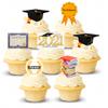 12x Graduation University College Graduate Edible Thick Wafer Card Standing Cupcake Toppers Birthday Party Cake Decorations Easy to cut view 1
