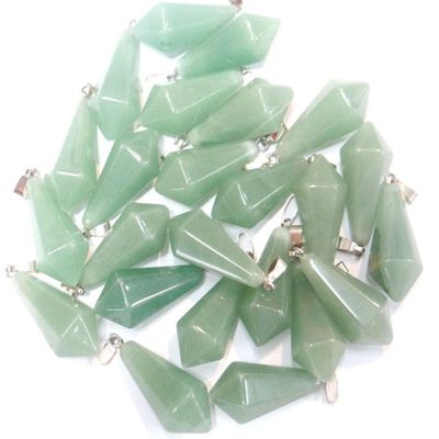 12Pc Mixed Natural Stone Aventurine Opal Malachite Pendulum Hexagonal Pyramid Charms Pendants Making a Necklace-Light Yellow Color