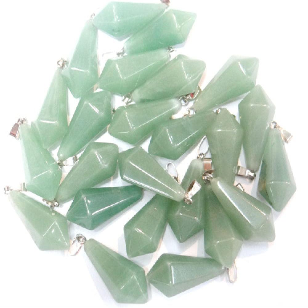 12Pc Mixed Natural Stone Aventurine Opal Malachite Pendulum Hexagonal Pyramid Charms Pendants Making a Necklace-Light Yellow Color