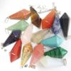 12Pc Mixed Natural Stone Aventurine Opal Malachite Pendulum Hexagonal Pyramid Charms Pendants Making a Necklace-Light Yellow Color view 4