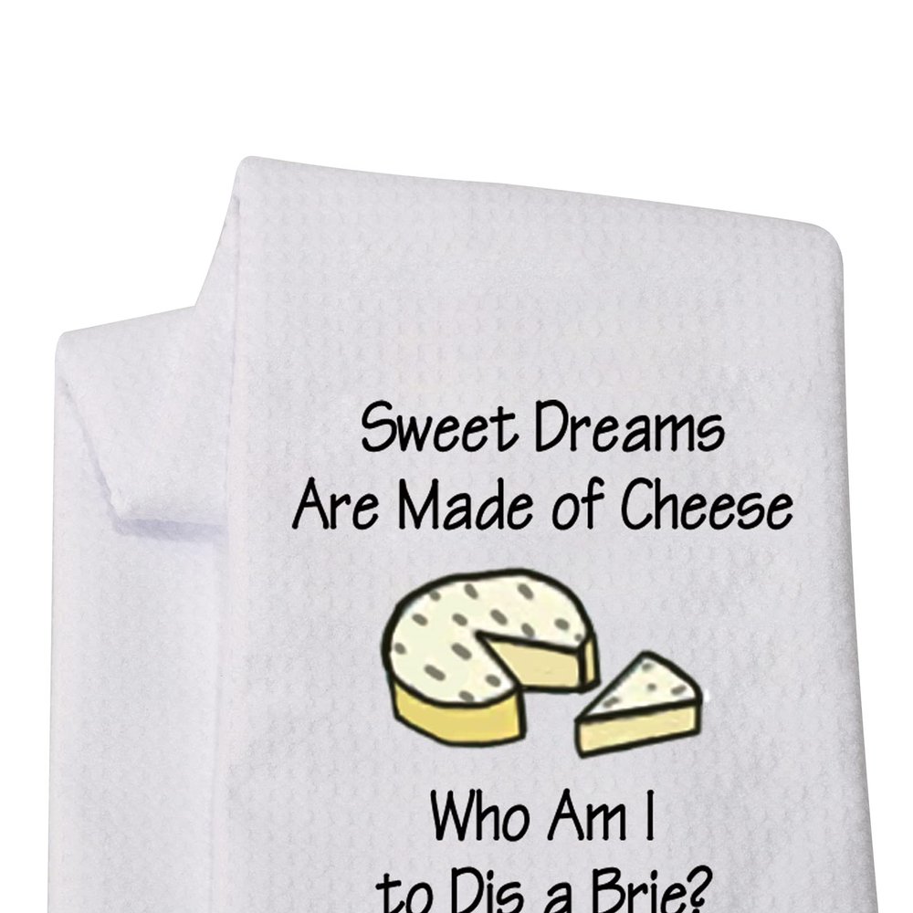 LEVLO Funny Cheese Lovers Gifts Sweet Dreams are Made of Cheese Who Am I to Dis a Brie Kitchen Towels Sweet Housewarming Gift (Who Am I to Dis a Brie)