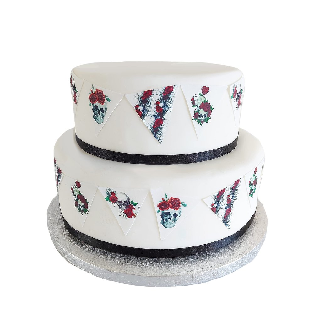 16 Skull Red Rose Gothic Large Bunting Flag Edible Icing Sheet Cake Toppers Decorations - Halloween