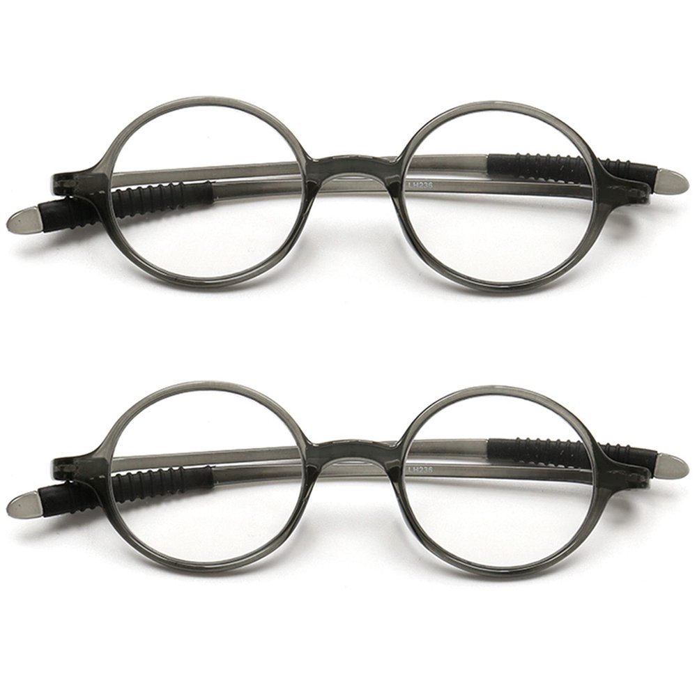 2 Pack Reading Glasses 4.0 3.75 3.5 3.25 3 2.75 2.5 Women Small Circle Frame Clear Lens Flexible Vintage Round Eyeglasses Reader Glasses For Men (2 Pack (Translucent grey + Translucent grey), 2.75)