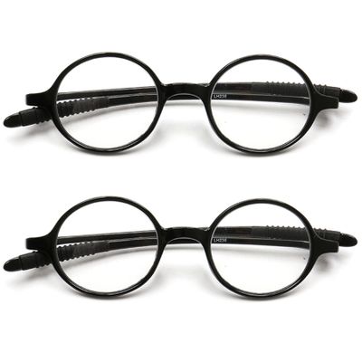 2 Pack Reading Glasses 4.0 3.75 3.5 3.25 3 2.75 2.5 Women Small Circle Frame Clear Lens Flexible Vintage Round Eyeglasses Reader Glasses For Men (2 Pack (Light black+ Light black), 2.75)