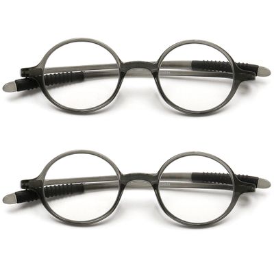 2 Pack Reading Glasses 4.0 3.75 3.5 3.25 3 2.75 2.5 Women Small Circle Frame Clear Lens Flexible Vintage Round Eyeglasses Reader Glasses For Men (2 Pack (Translucent grey + Translucent grey), 2.25)