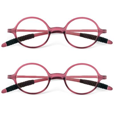 2 Pack Reading Glasses 4.0 3.75 3.5 3.25 3 2.75 2.5 2.25 2.0 1.75 1.5 1.25 Women Small Circle Frame Clear Lens Flexible Vintage Round Eyeglasses Reader Glasses For Men (2 Pack (Red0+Red), 3.50)
