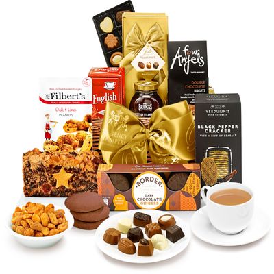 Luxury Tea & Biscuits Gift Set - Afternoon Tea Hamper with Dark Chocolate Ginger Biscuits, Strawberry Preserve, Fruit Cake - Luxury Coffee Gifts, from Regency Hampers