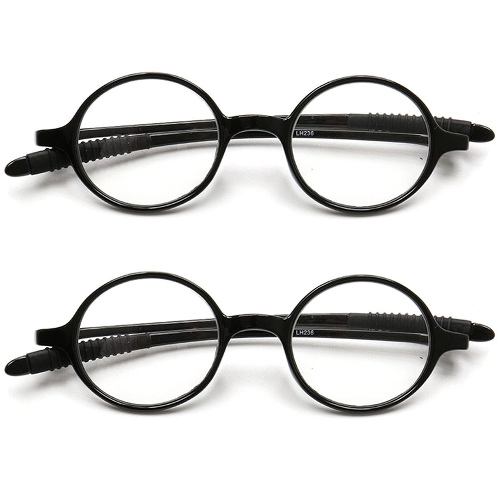 2 Pack Reading Glasses 4.0 3.75 3.5 3.25 3 2.75 2.5 Women Small Circle Frame Clear Lens Flexible Vintage Round Eyeglasses Reader Glasses For Men (2 Pack (Light black+ Light black), 1.25)