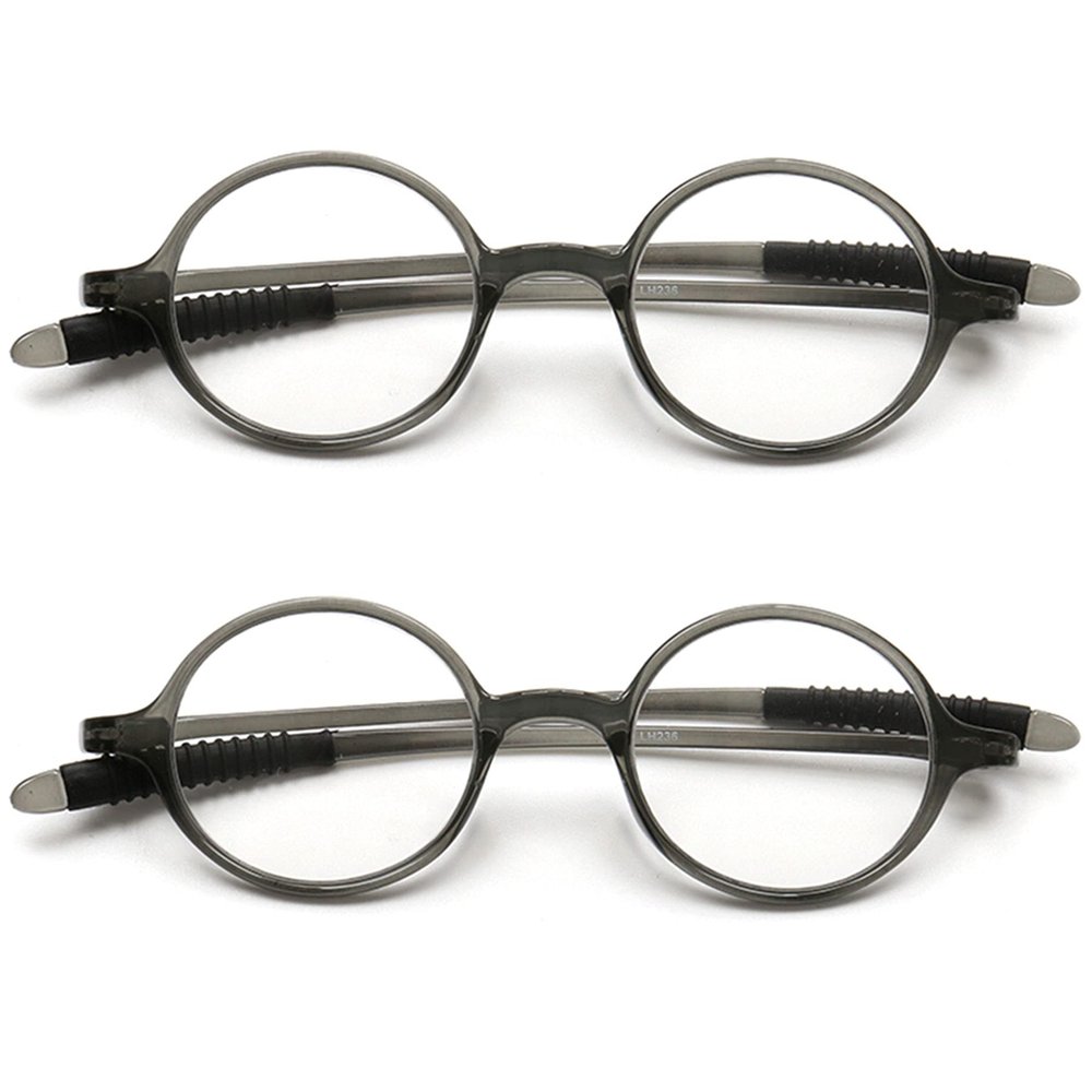 2 Pack Reading Glasses 4.0 3.75 3.5 3.25 3 2.75 2.5 Women Small Circle Frame Clear Lens Flexible Vintage Round Eyeglasses Reader Glasses For Men (2 Pack (Translucent grey + Translucent grey), 1.00)