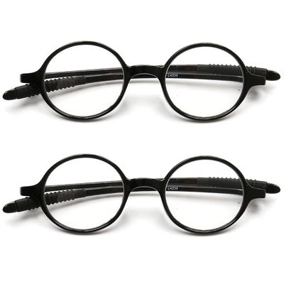 2 Pack Reading Glasses 4.0 3.75 3.5 3.25 3 2.75 2.5 Women Small Circle Frame Clear Lens Flexible Vintage Round Eyeglasses Reader Glasses For Men (2 Pack (Light black+ Light black), 3.25)