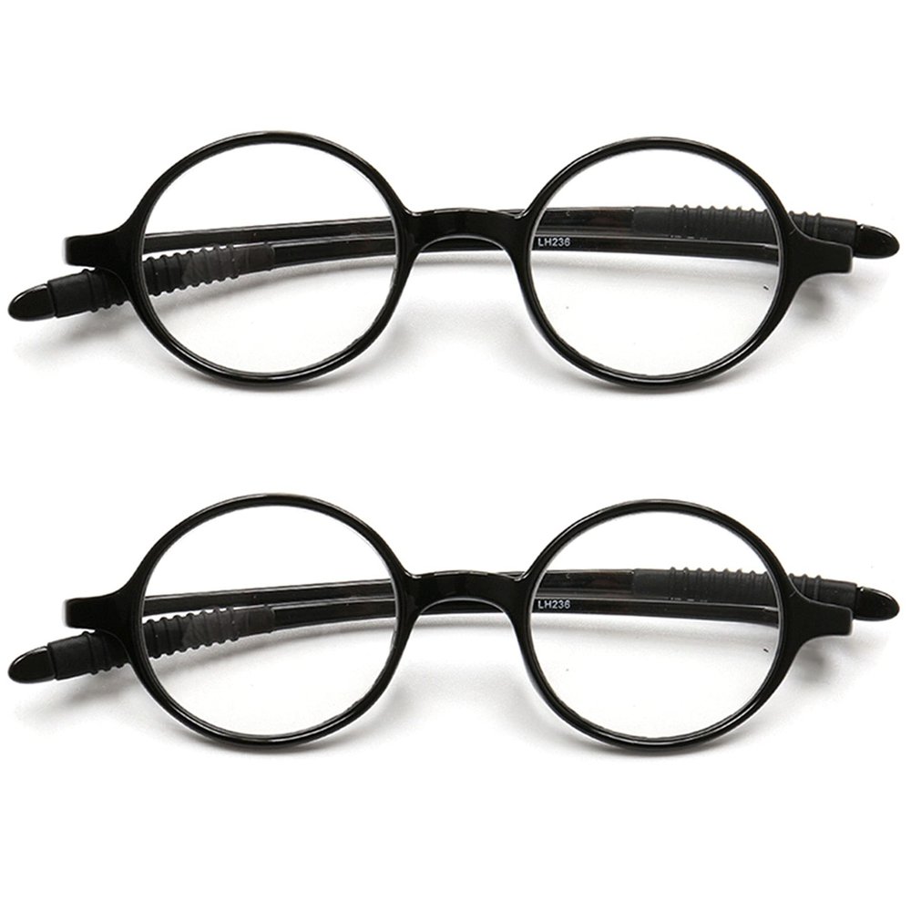 2 Pack Reading Glasses 4.0 3.75 3.5 3.25 3 2.75 2.5 Women Small Circle Frame Clear Lens Flexible Vintage Round Eyeglasses Reader Glasses For Men (2 Pack (Light black+ Light black), 3.25)