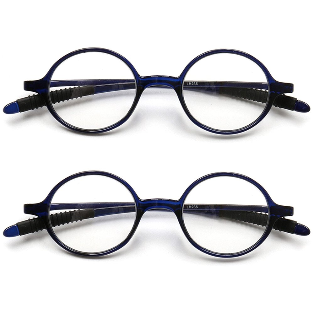 2 Pack Reading Glasses 4.0 3.75 3.5 3.25 3 2.75 2.5 2.25 2.0 1.75 1.5 1.25 Women Small Circle Frame Clear Lens Flexible Vintage Round Eyeglasses Reader Glasses For Men (2 Pack (Blue+Blue), 2.50)