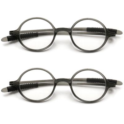 2 Pack Reading Glasses 4.0 3.75 3.5 3.25 3 2.75 2.5 Women Small Circle Frame Clear Lens Flexible Vintage Round Eyeglasses Reader Glasses For Men (2 Pack (Translucent grey + Translucent grey), 3.50)