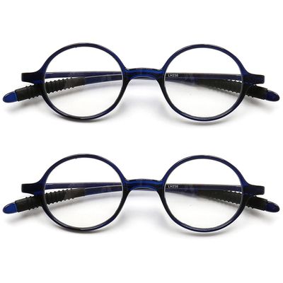 2 Pack Reading Glasses 4.0 3.75 3.5 3.25 3 2.75 2.5 2.25 2.0 1.75 1.5 1.25 Women Small Circle Frame Clear Lens Flexible Vintage Round Eyeglasses Reader Glasses For Men (2 Pack (Blue+Blue), 3.00)