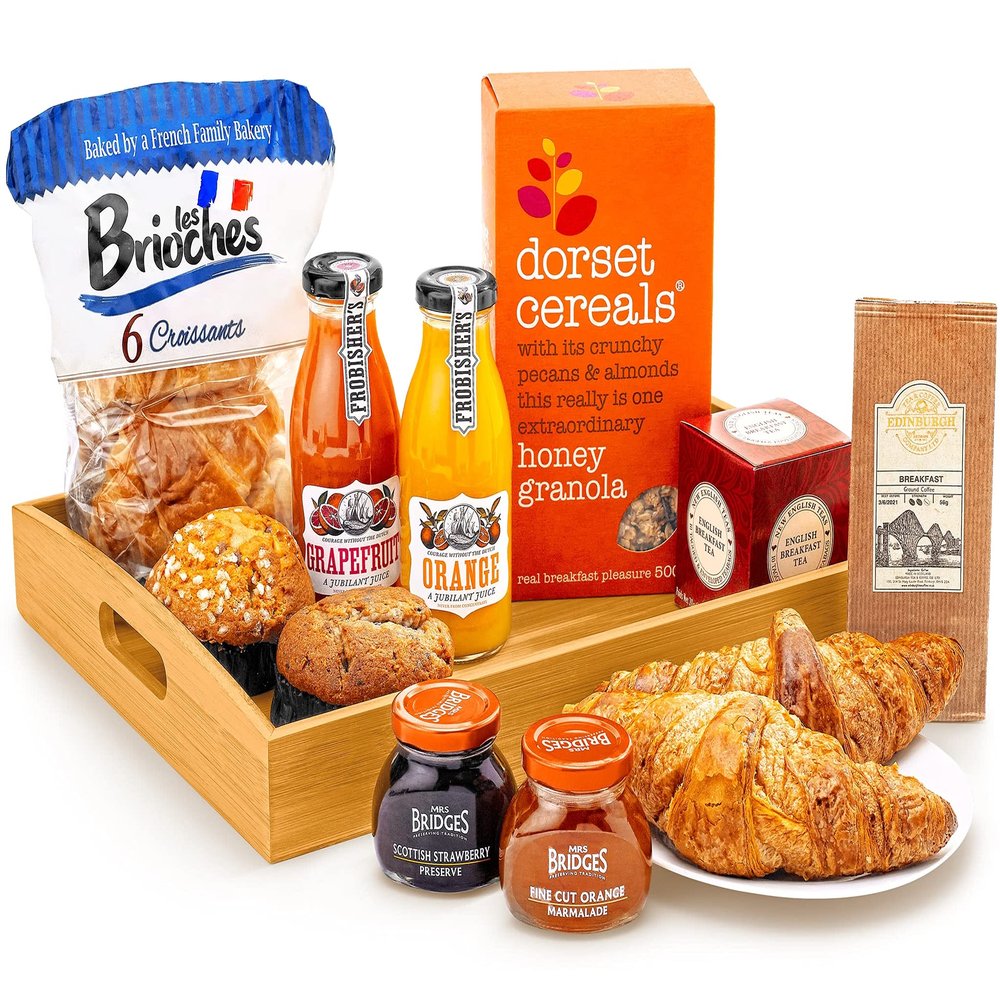 Premium Breakfast Gift Basket - Brunch Gift Set with Orange and Grapefruit Juices, Croissants, Muesli, Preserves  Luxury Breakfast Hampers for Him and Her, from Regency Hampers
