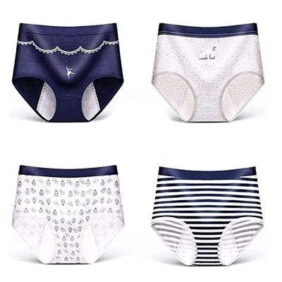 BDXZJ Women's Leak Proof Period Panties, Menstrual Cycle Pants, Incontinence Postpartum Cotton Knicker for Menstrual Cycle Heavy Flow Postpartum Bleeding, 4Pcs M