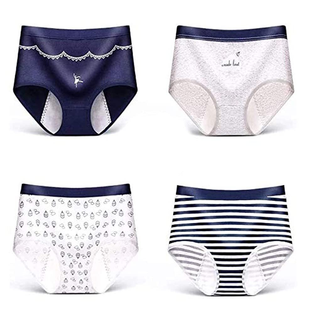 BDXZJ Women's Leak Proof Period Panties, Menstrual Cycle Pants, Incontinence Postpartum Cotton Knicker for Menstrual Cycle Heavy Flow Postpartum Bleeding, 4Pcs M