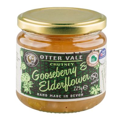 Otter Vale Gooseberry and Elderflower Chutney, Gooseberry Fruit with More Than a hint of elderflower, Hand-Made in Devon, Gluten-Free, 225 g Glass jar