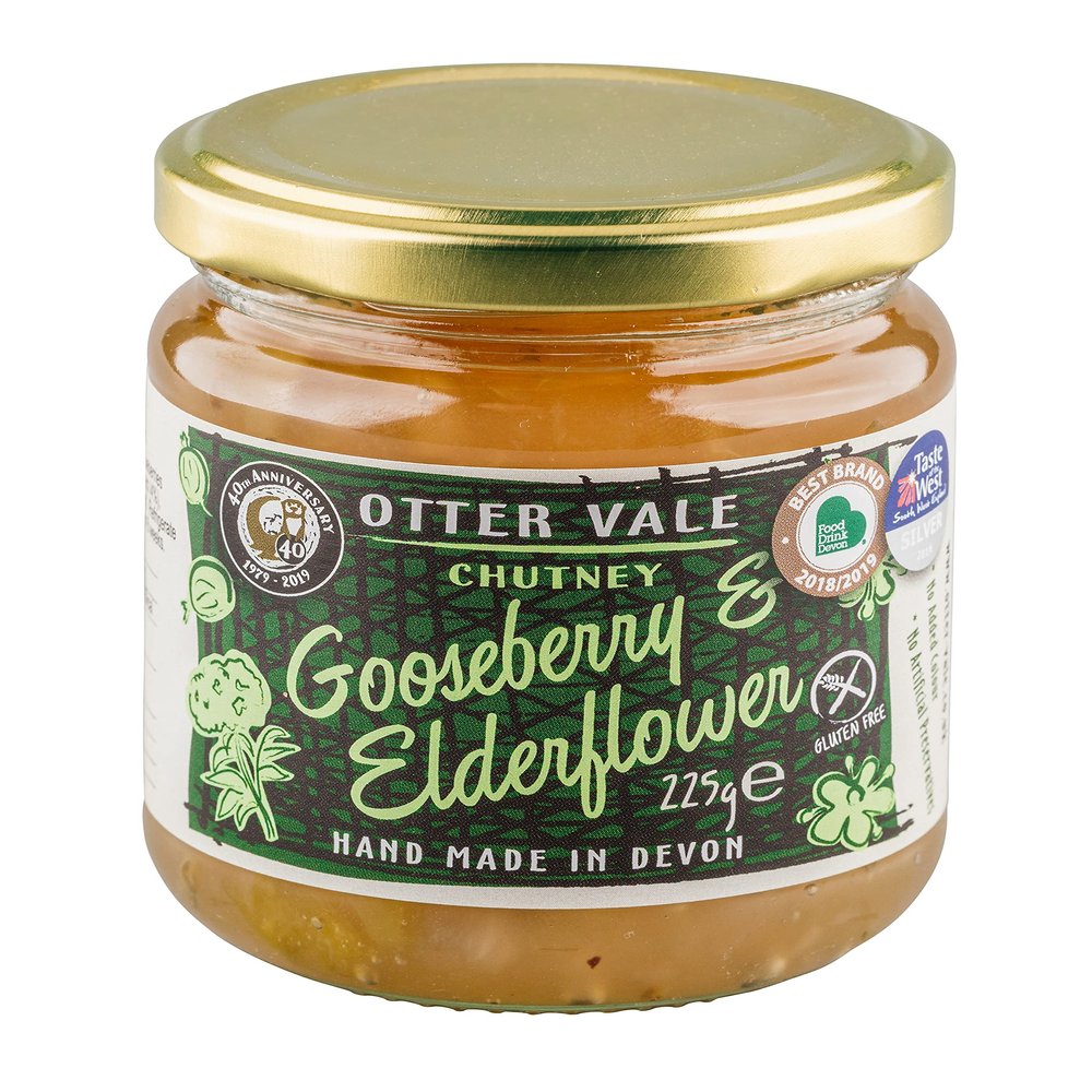 Otter Vale Gooseberry and Elderflower Chutney, Gooseberry Fruit with More Than a hint of elderflower, Hand-Made in Devon, Gluten-Free, 225 g Glass jar