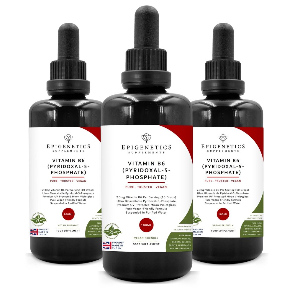 Vitamin B6 (P5P) Vitamins 300ml | 3X 100ml Bottle Pack| P5P Supplement Liquid Drops | 4 Months Supply, 133 Serving Per Bottle. High Strength Pyridoxal 5 Phosphate 2300mcg | UK Made & Vegan